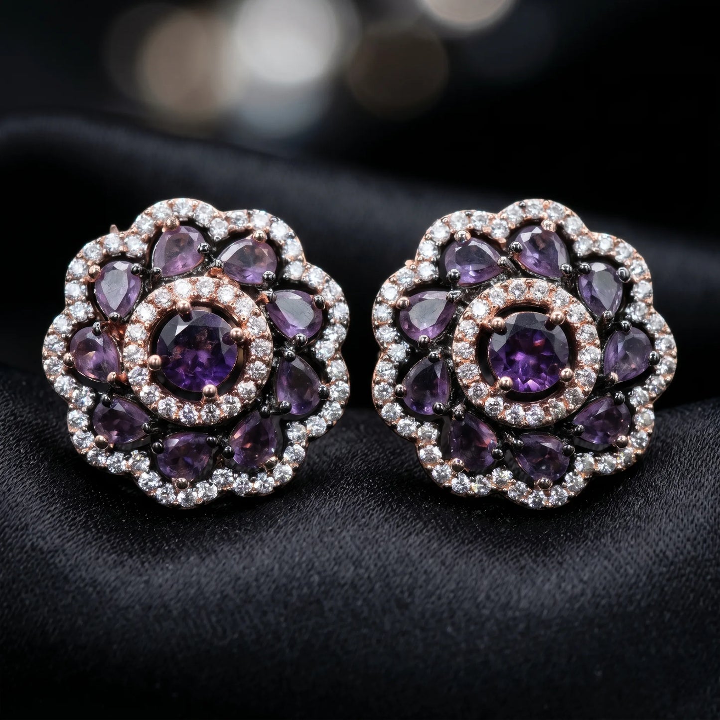 Luxora Ruby Blossom Floral Stud Earrings