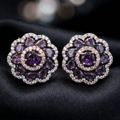 Luxora Ruby Blossom Floral Stud Earrings