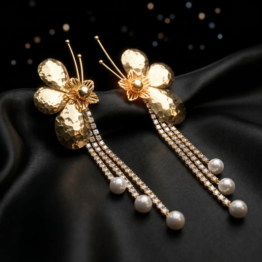 Luxora Golden Bloom Pearl Cascade Earrings