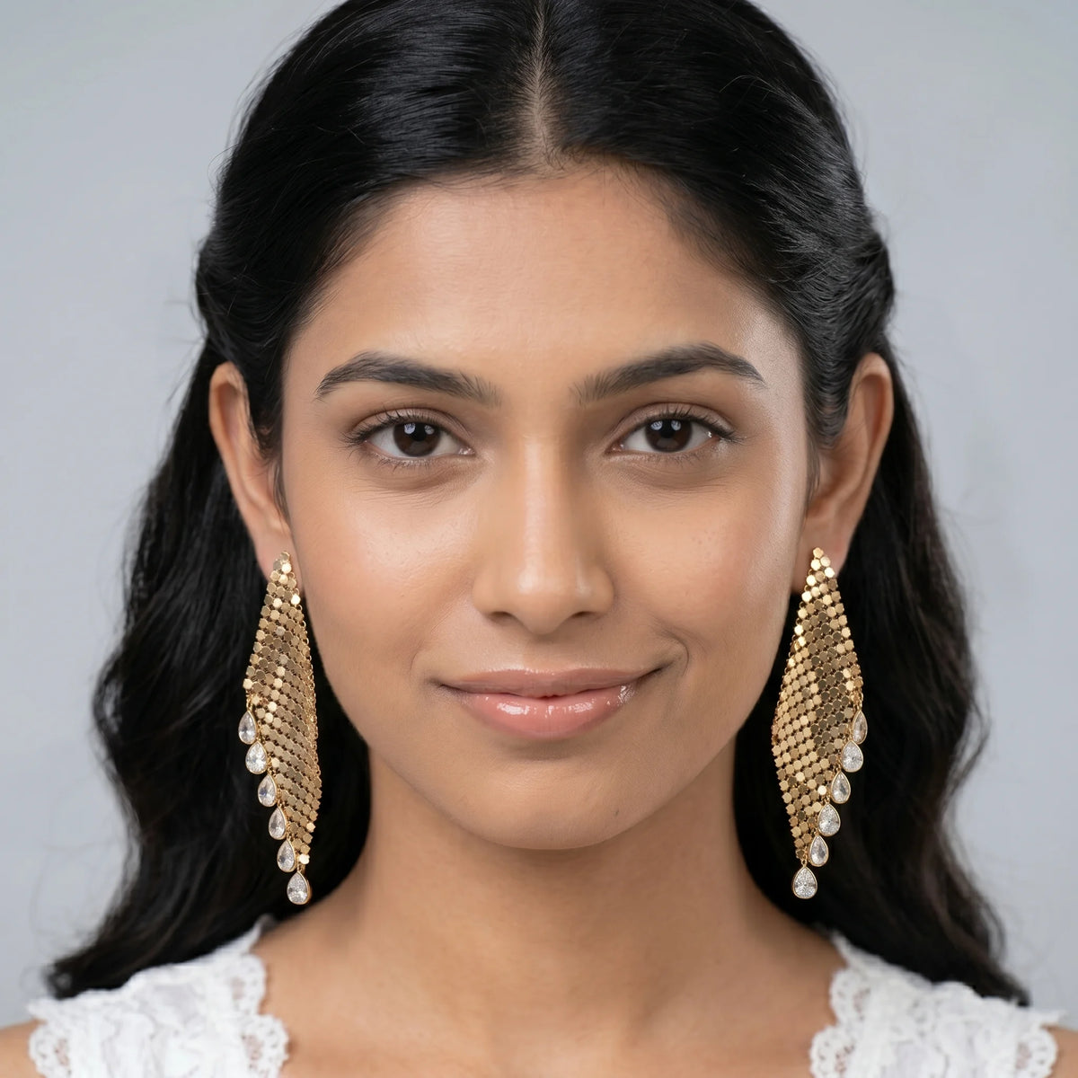 Luxora Golden Mesh Teardrop Earrings