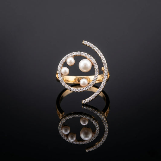 Luxora Luna Pearl Orbit Ring – Contemporary Halo Elegance