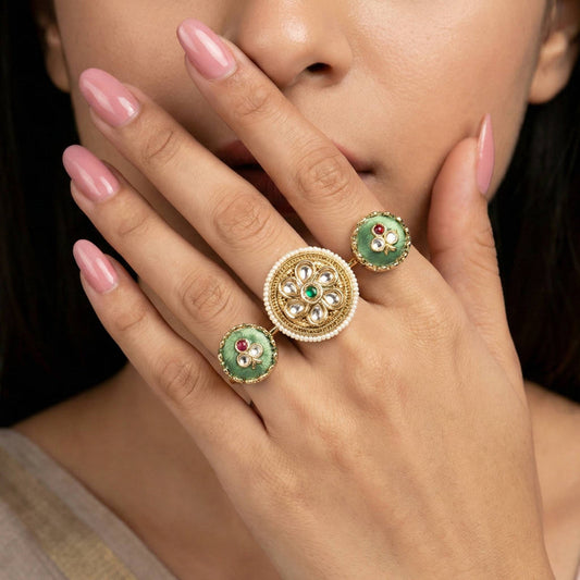 Luxora Central Floral Kundan Gold Ring