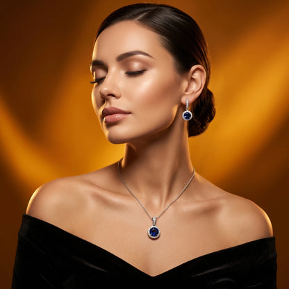 Luxora Sapphire Halo Elegance Pendant Set