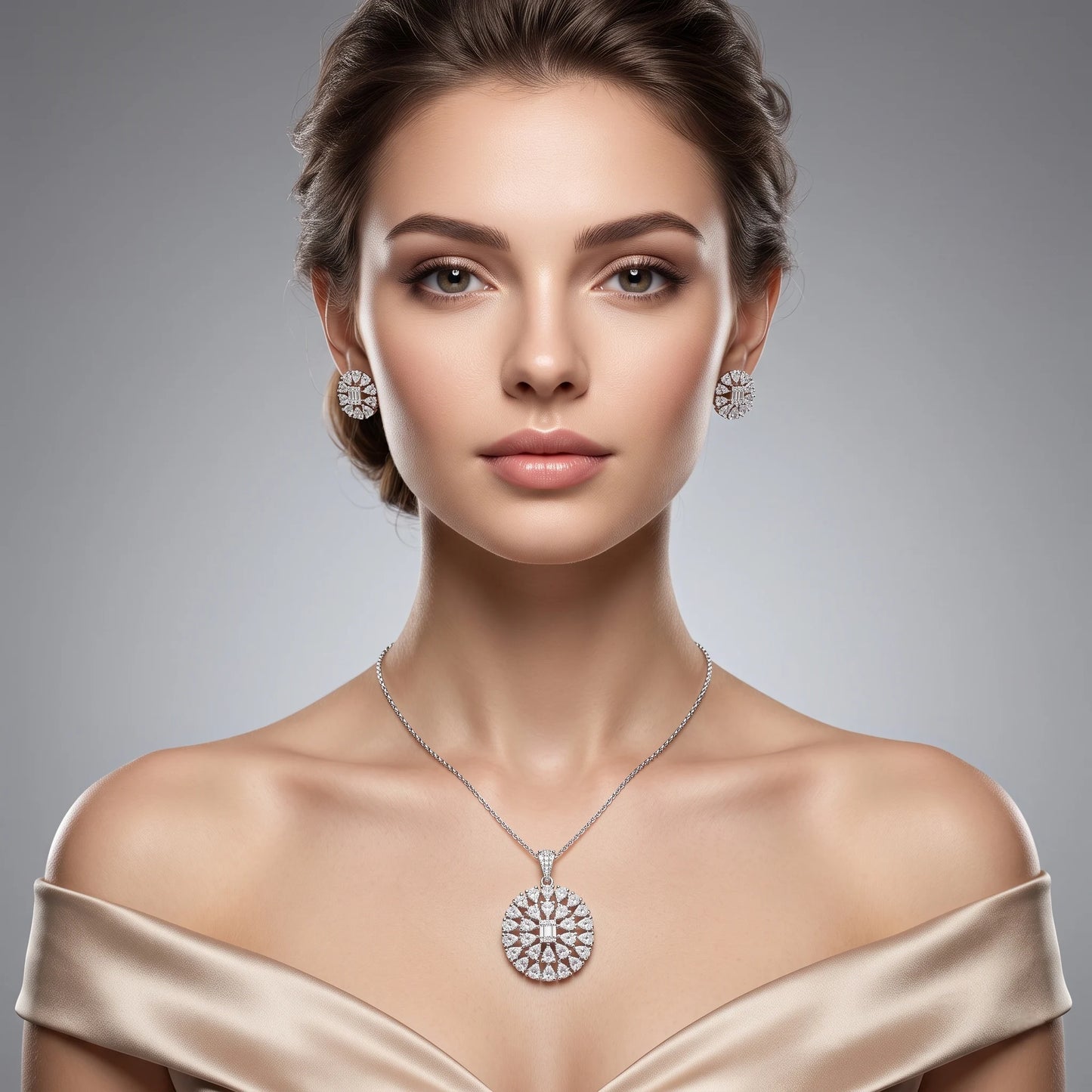 Luxora Radiant Bloom Diamond Pendant Set