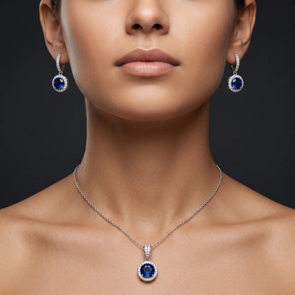Luxora Sapphire Halo Elegance Pendant Set