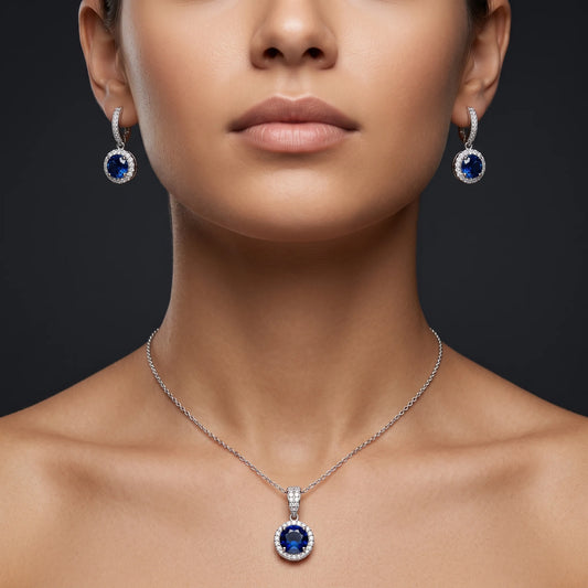 Luxora Sapphire Halo Elegance Pendant Set