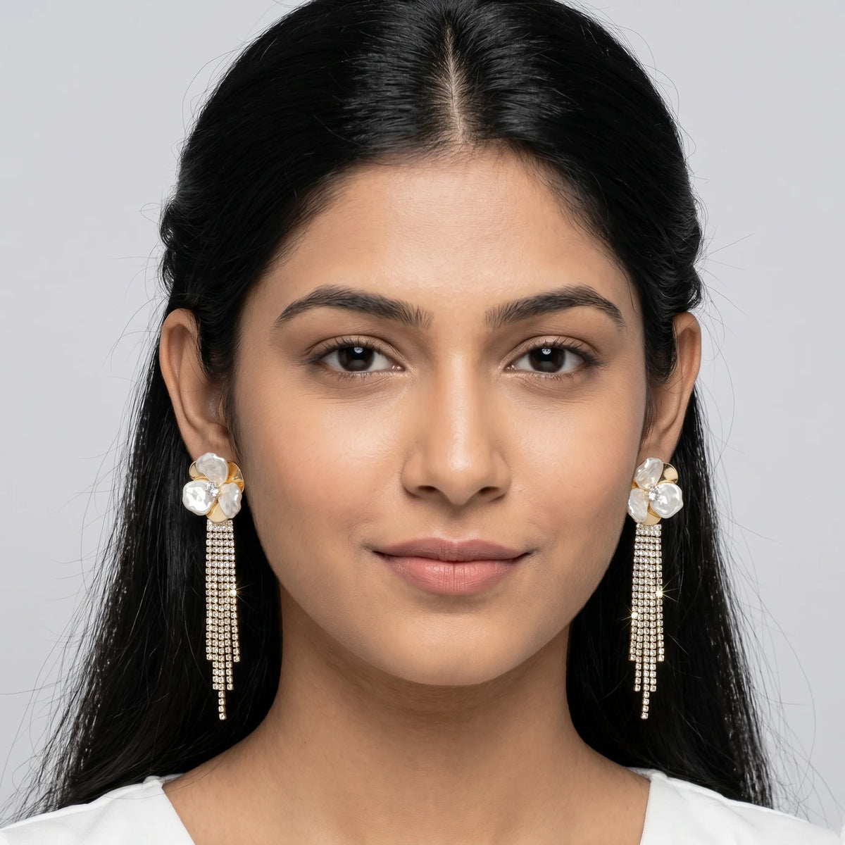Luxora Pearl Bloom Crystal Cascade Earrings
