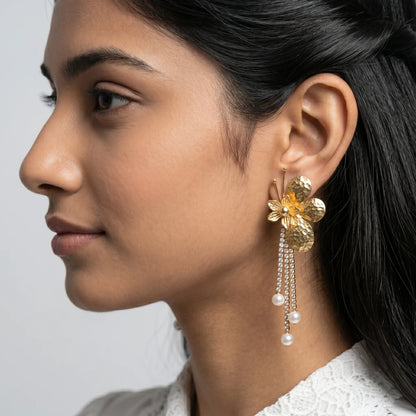 Luxora Golden Bloom Pearl Cascade Earrings