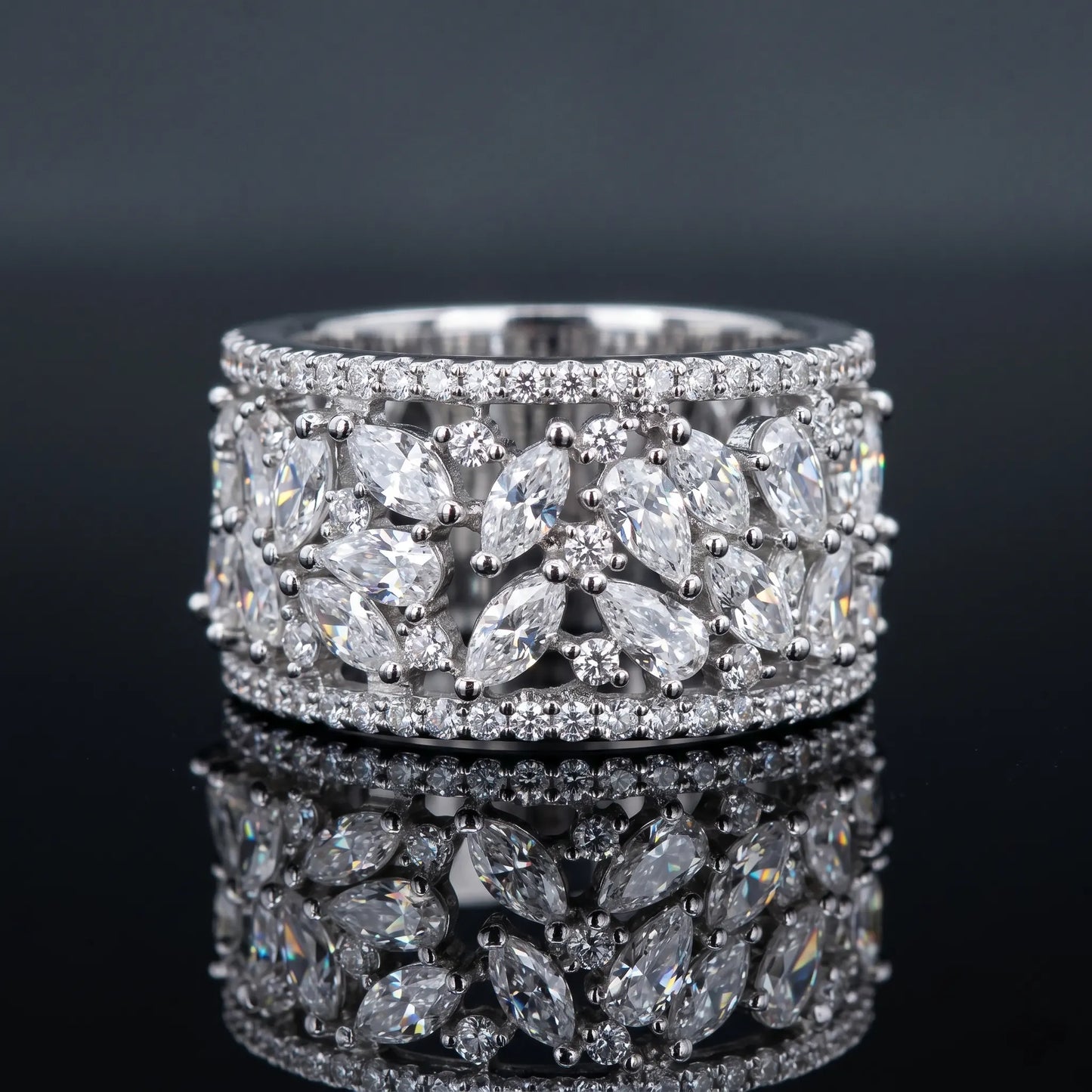 Luxora Radiant Marquise Floral Diamond Band Ring