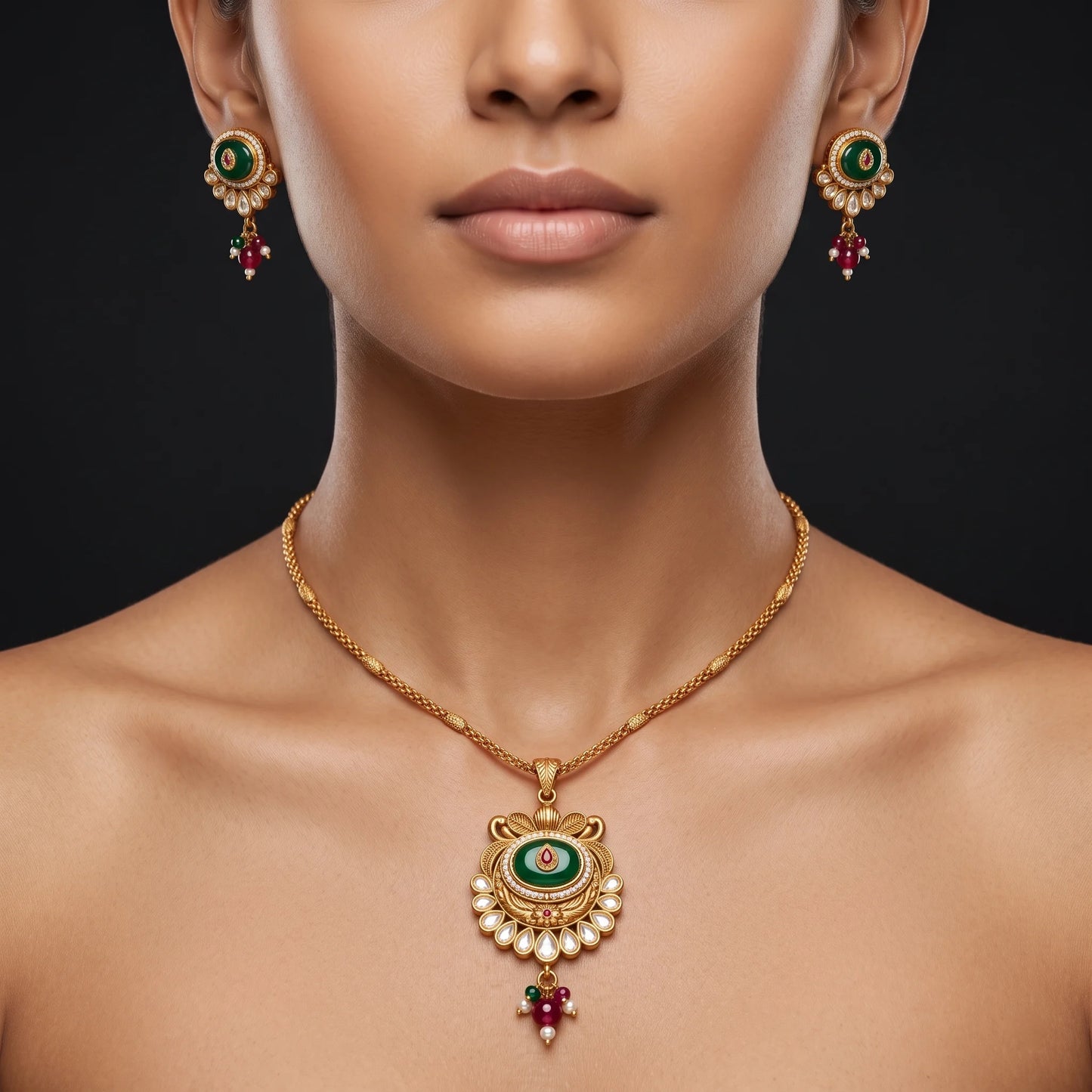 Luxora Royal Emerald Radiance Pendant Set