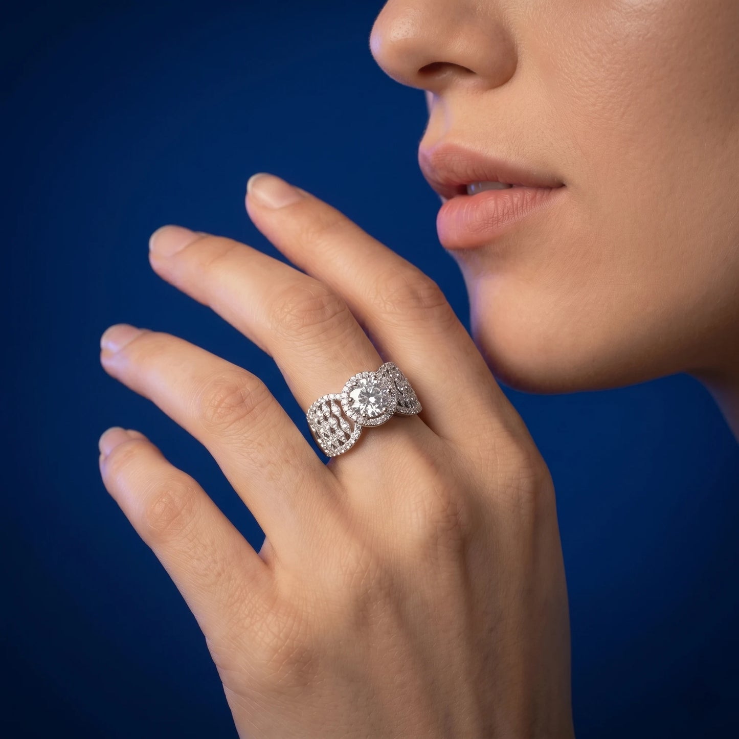 Luxora Royal Halo Solitaire Statement Ring