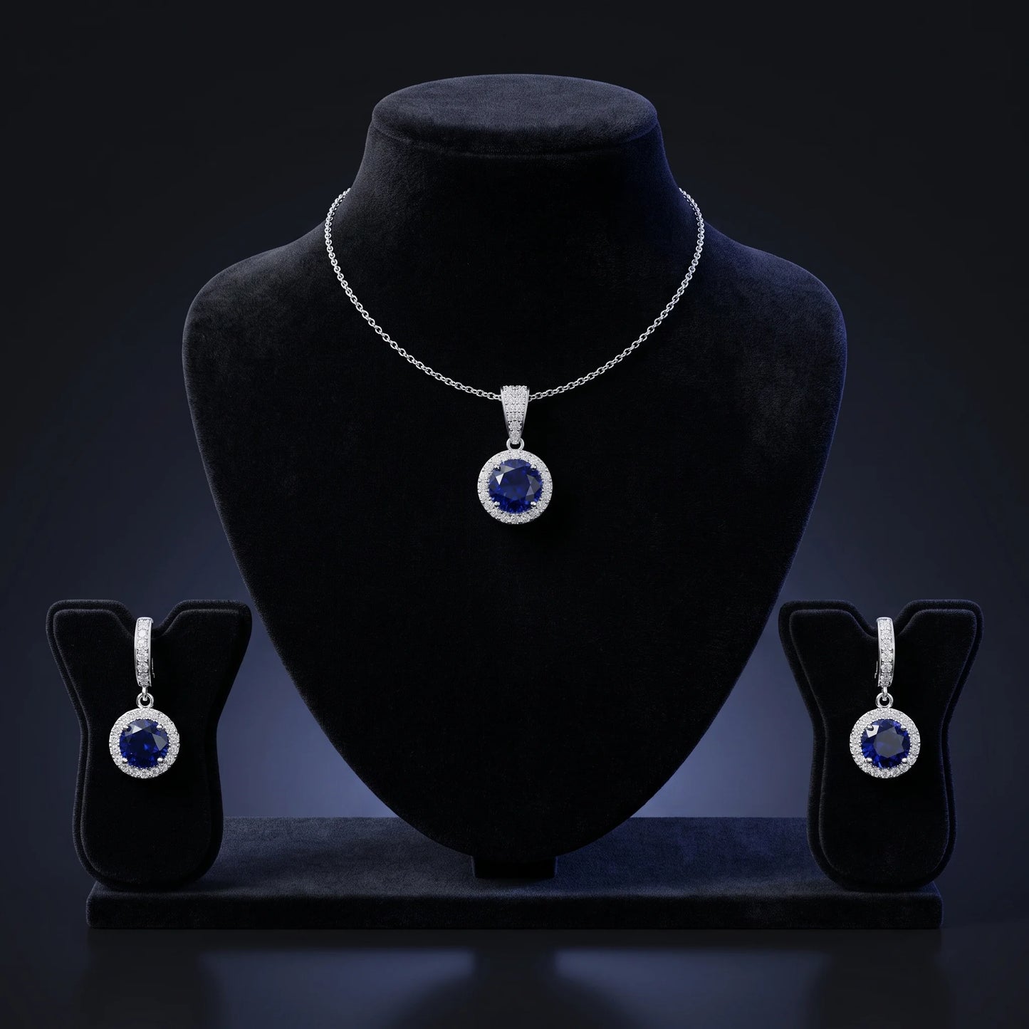 Luxora Sapphire Halo Elegance Pendant Set