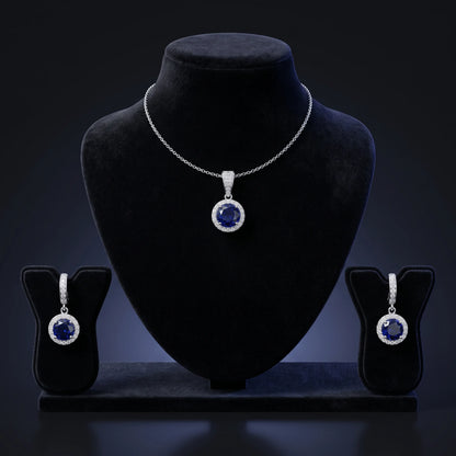 Luxora Sapphire Halo Elegance Pendant Set