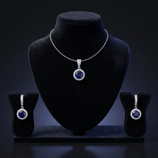 Luxora Sapphire Halo Elegance Pendant Set