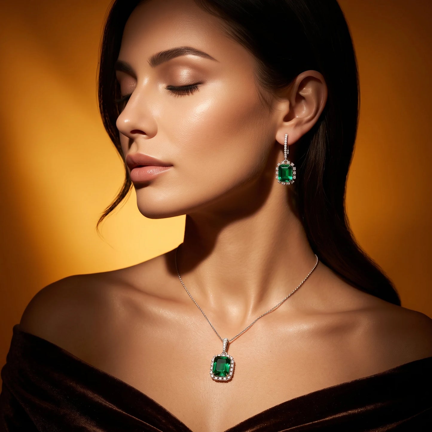Luxora Crimson Royale Halo Pendant Set