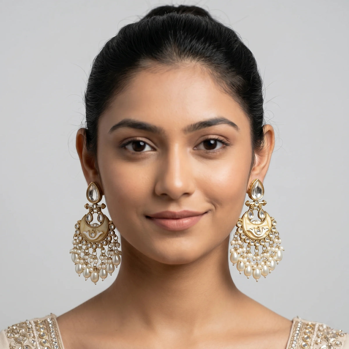 Luxora Royal Pearl Chandbali Earrings