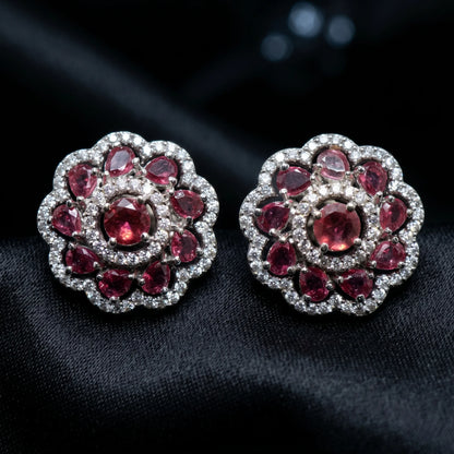 Luxora Ruby Blossom Floral Stud Earrings