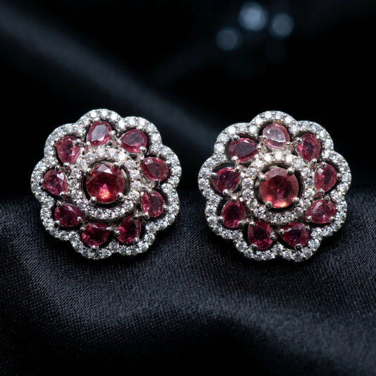 Luxora Ruby Blossom Floral Stud Earrings