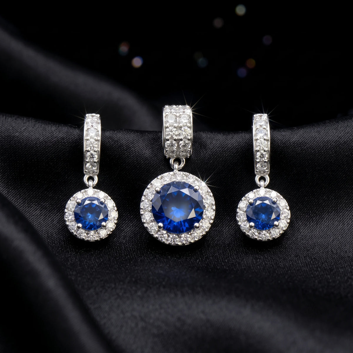 Luxora Sapphire Halo Elegance Pendant Set