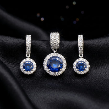 Luxora Sapphire Halo Elegance Pendant Set
