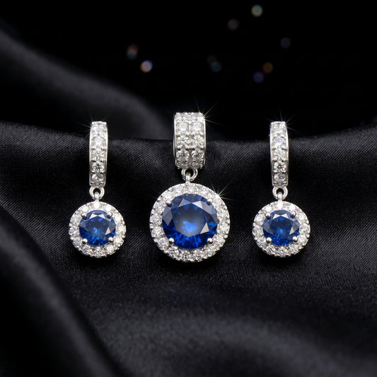 Luxora Sapphire Halo Elegance Pendant Set