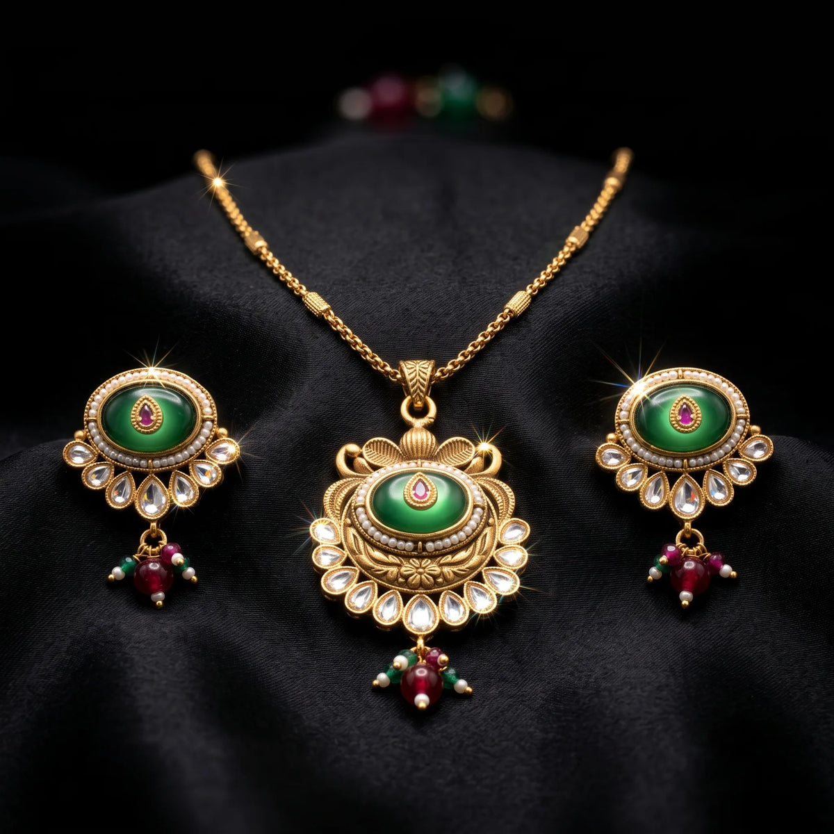 Luxora Royal Emerald Radiance Pendant Set