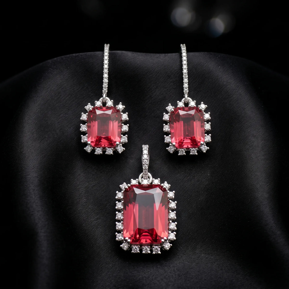 Luxora Crimson Royale Halo Pendant Set