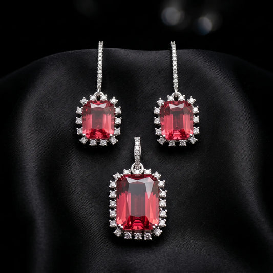 Luxora Crimson Royale Halo Pendant Set