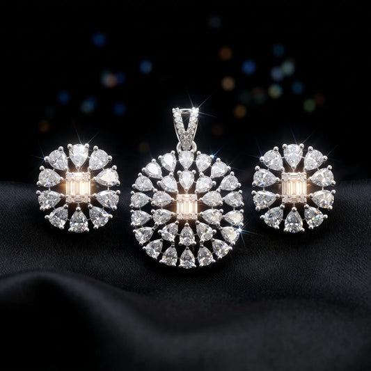 Luxora Radiant Bloom Diamond Pendant Set